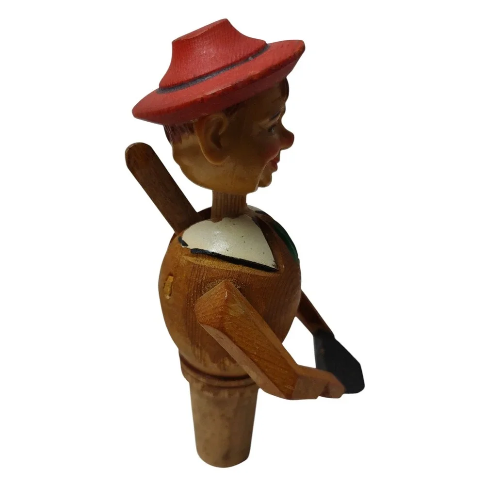 Vintage Wooden Wine Bottle Topper Hand Carved Painted Made In Italy‎ Back Lever
